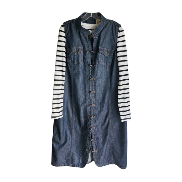 Vintage Y2K Denim Dress Women XL 16 Sleeveless Button Front Blue Dark Wash Jean - Picture 1 of 9